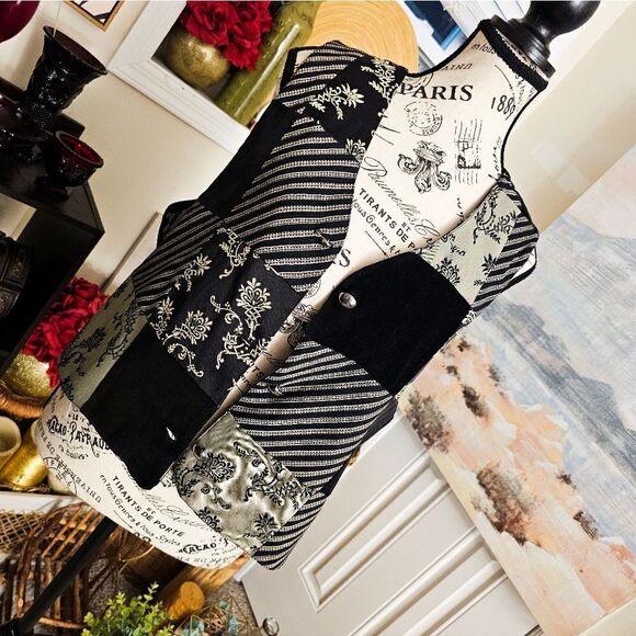 VTG Stonebridge Black & Grey Patchwork Corduroy Vest. - Picture 3 of 16